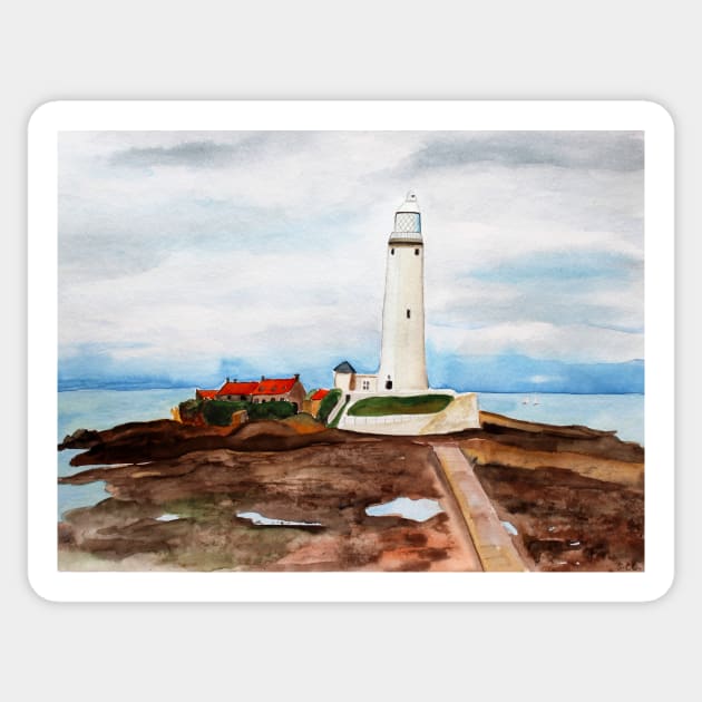 St. Mary's Lighthouse Watercolor Painting Sticker by Sandraartist